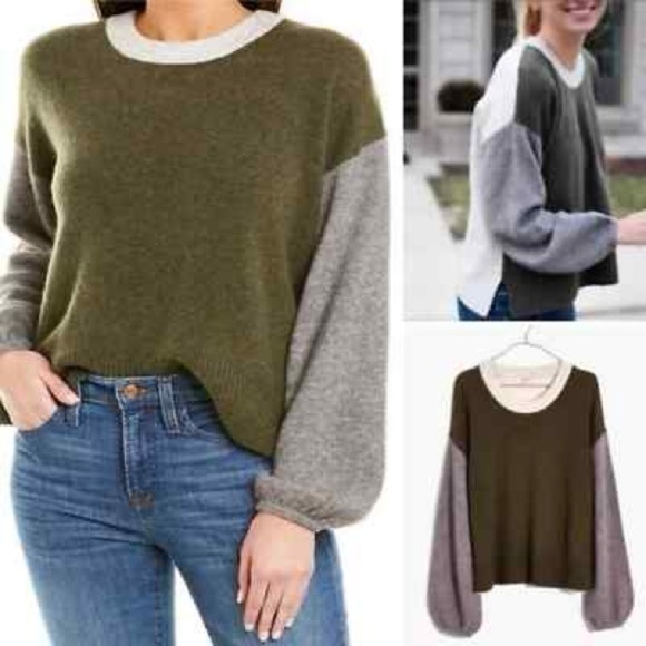 Curio New York Colorblock Olive Green Navy Cream Knit Sweater M - Picture 5 of 9